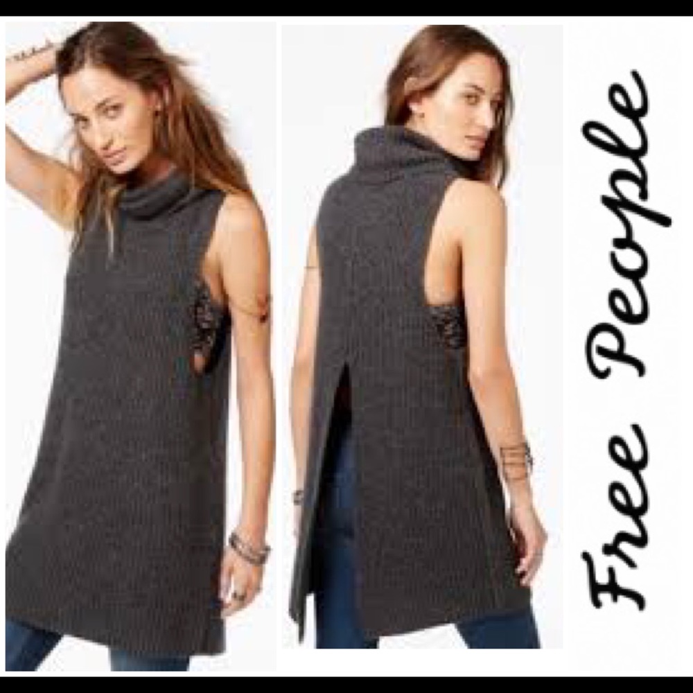 Free People Cowl neck Slit back Lambswool Sweater